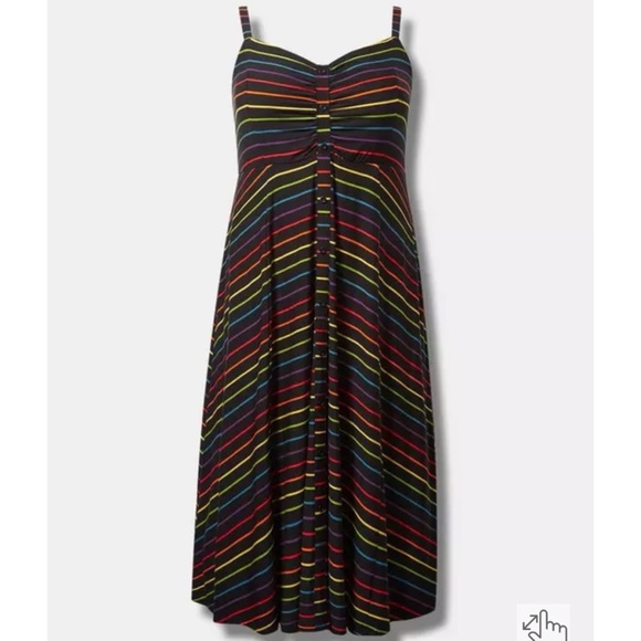 Torrid Black Rainbow Stripe Super Soft Button-Front Midi Swing Dress 1X 14 16 - Picture 12 of 16